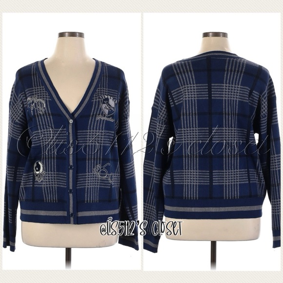 BoxLunch Exclusive Harry Potter Ravenclaw Plaid Knit Cardigan Sweater 2X 18 20 - Picture 11 of 14